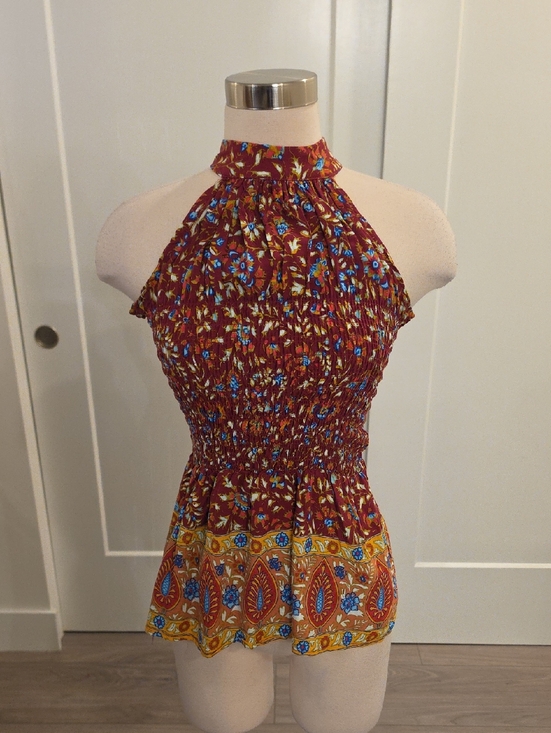 Haute Hippie Tops - Haute Hippie boho Burgundy Floral Smocked  Peplum Top size M new with tags